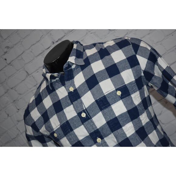 J Crew Mercantile Flannel Dress Shirt Button Up Men Size Large Blue Plaids - Picture 1 of 5
